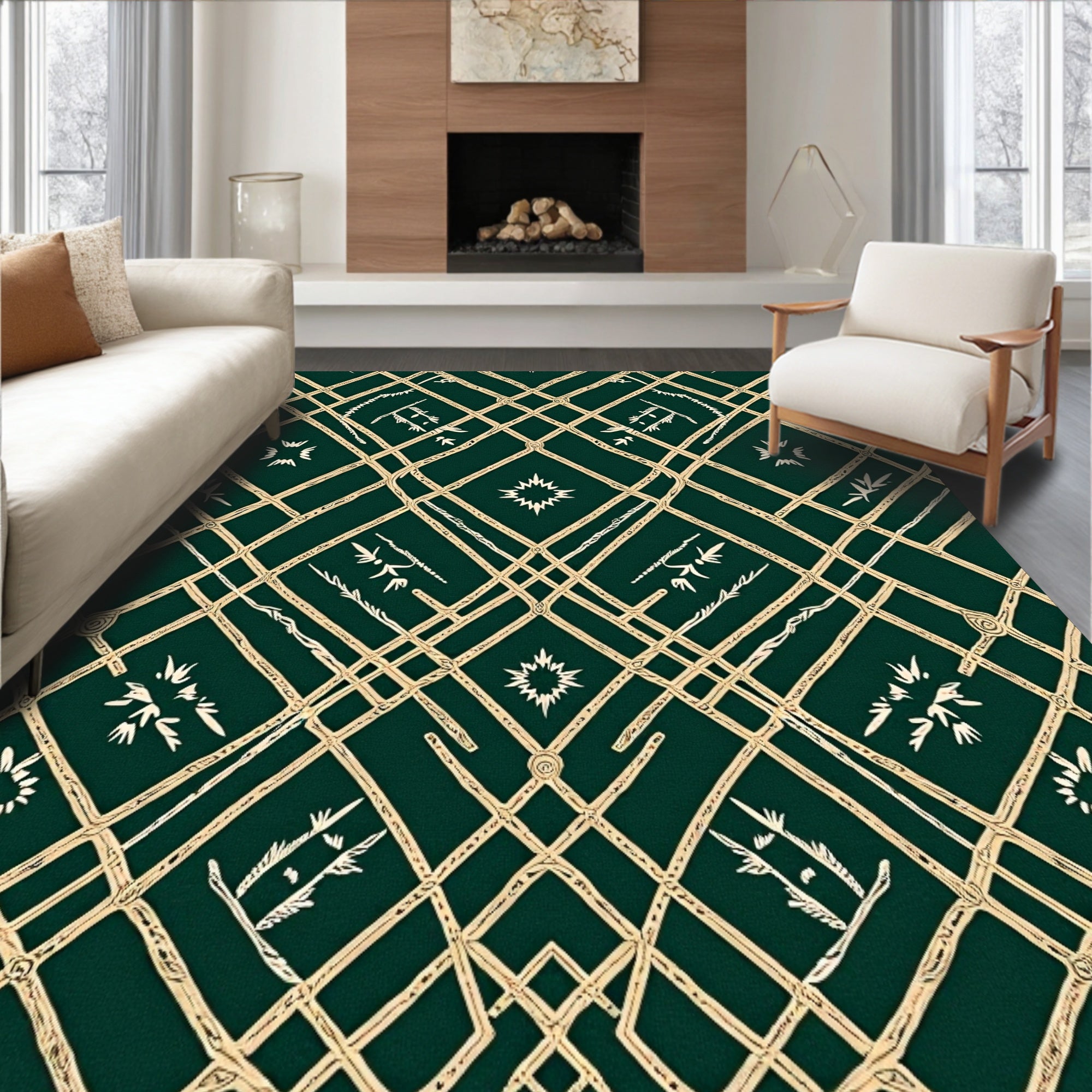 Frosted Pine Needle Interlocking Plaid with Stylized Crystal Flakes(Green)