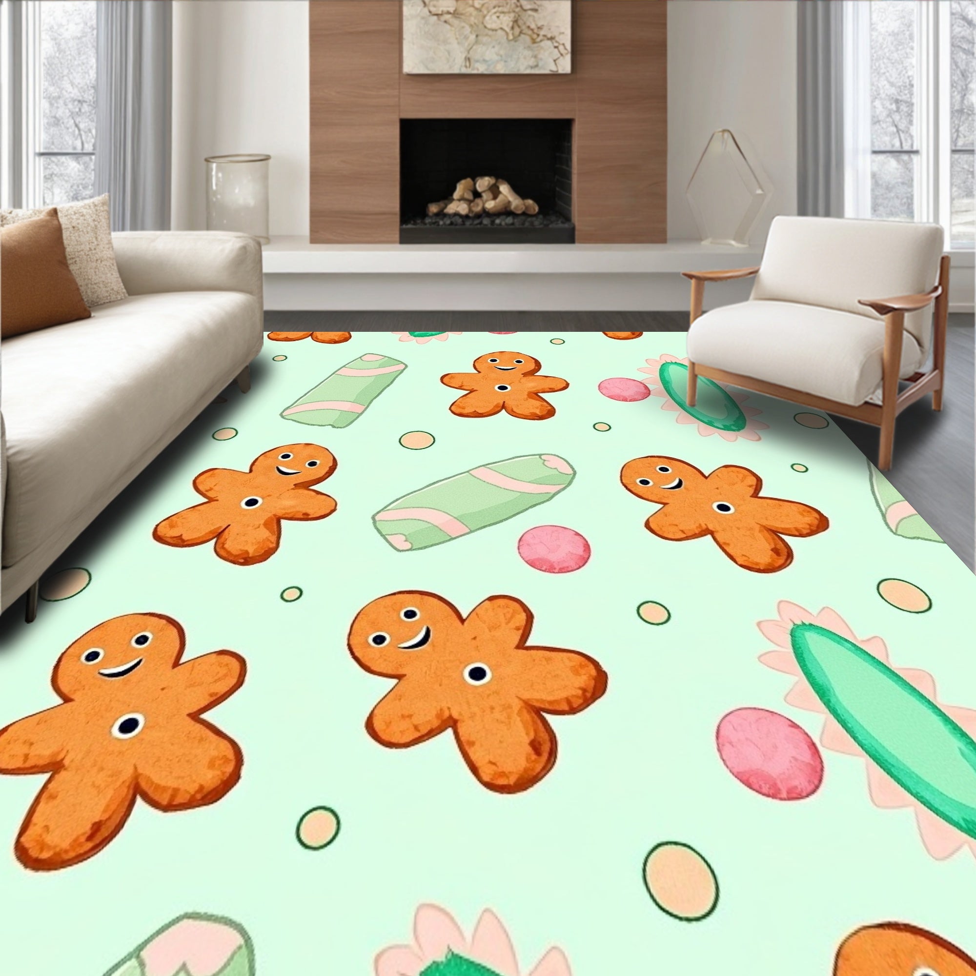 Charming Winter Sweets Motif Pair Delightful Seasonal Pastry Print(Green)