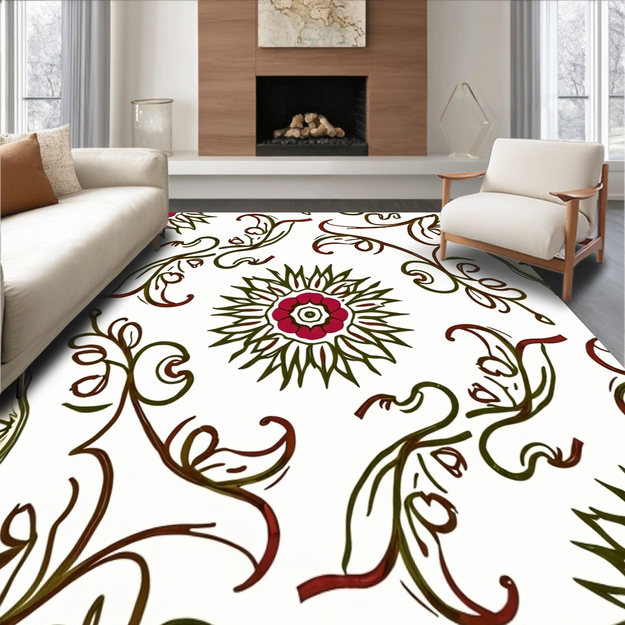 Vintage Floral Scroll Design Farmhouse Style(Red)