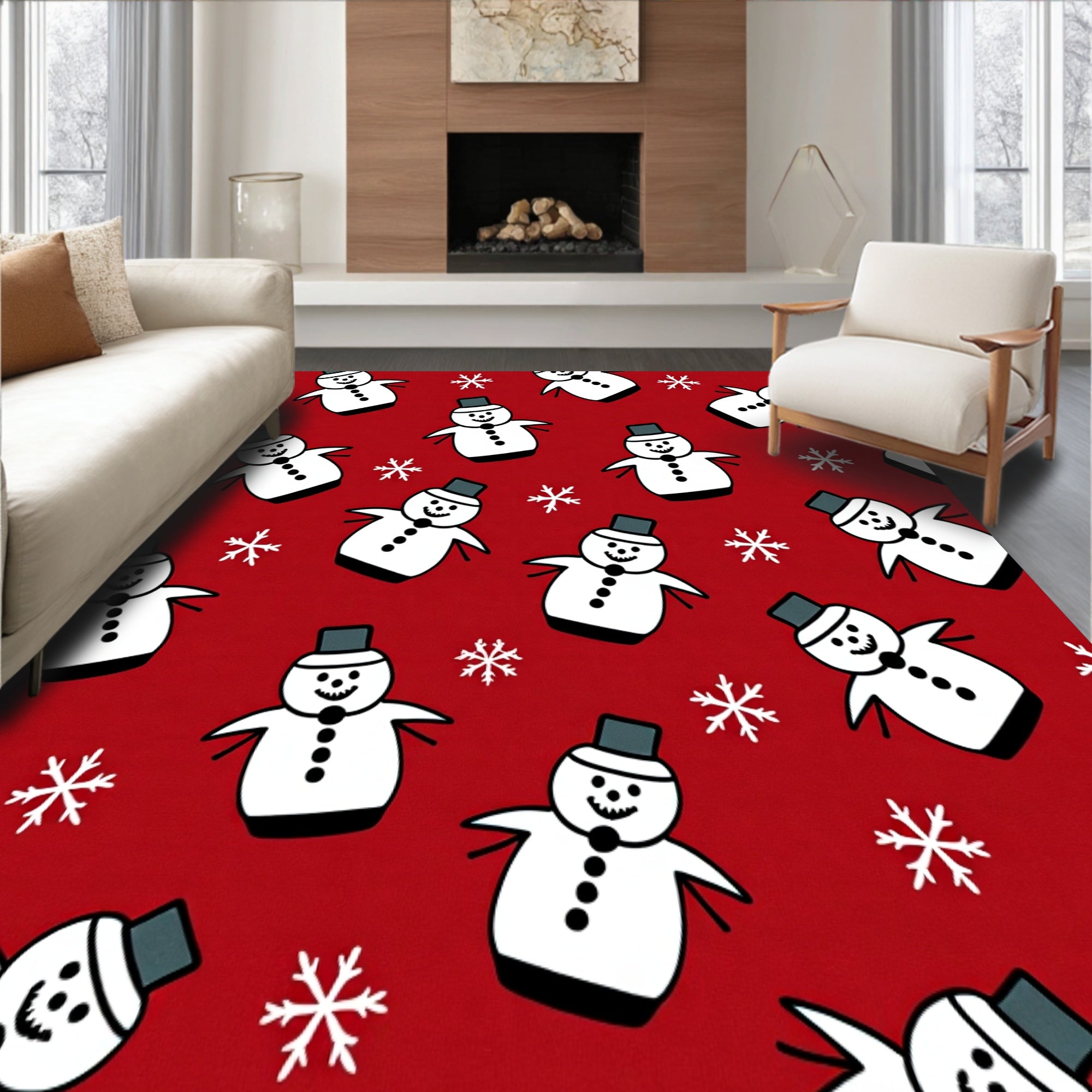 Festive Snowman Area with Holiday Motifs(Red)