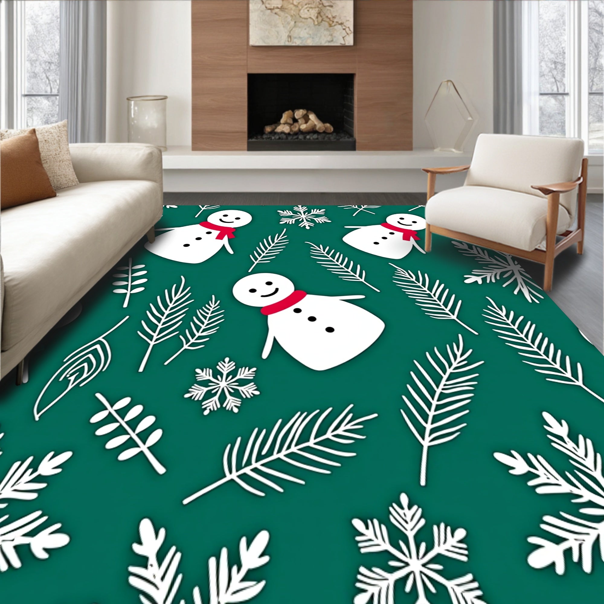 Whimsical Snowman and Pine Branches Semi Circle Design(Green)