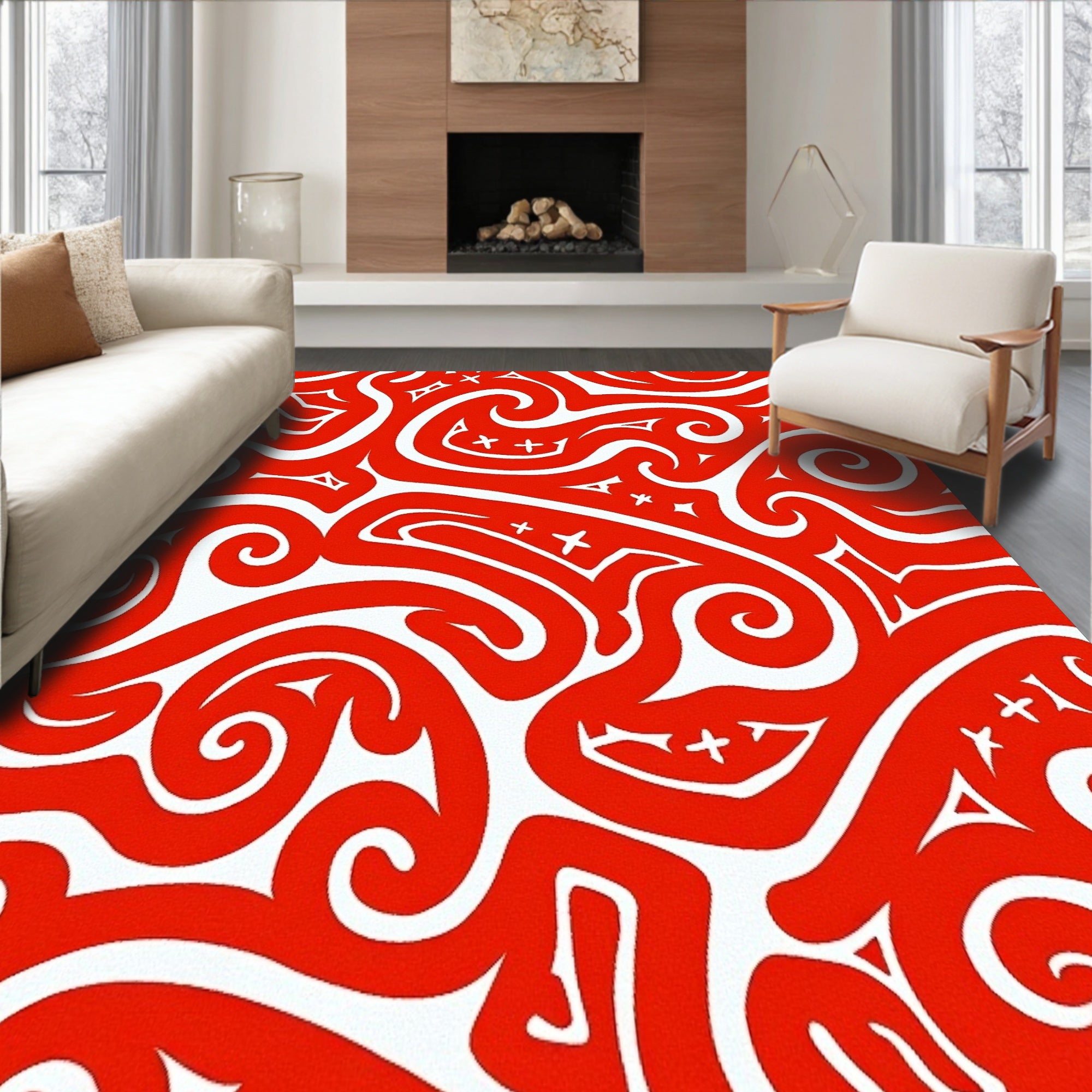 Holiday Scene Decorative with Swirling Snow Storm Design(Red)