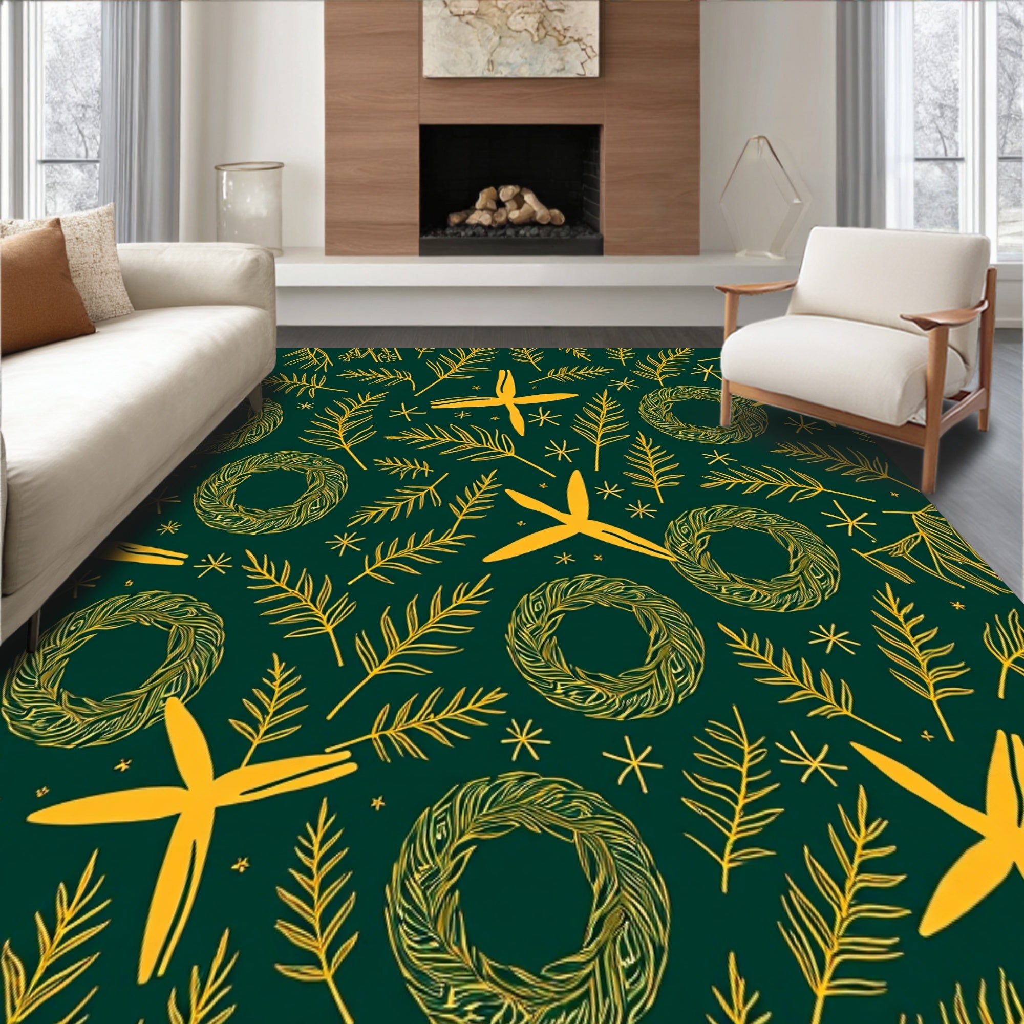 Evergreen Pine Branch Wreath Motif Seasonal Accent(Green)