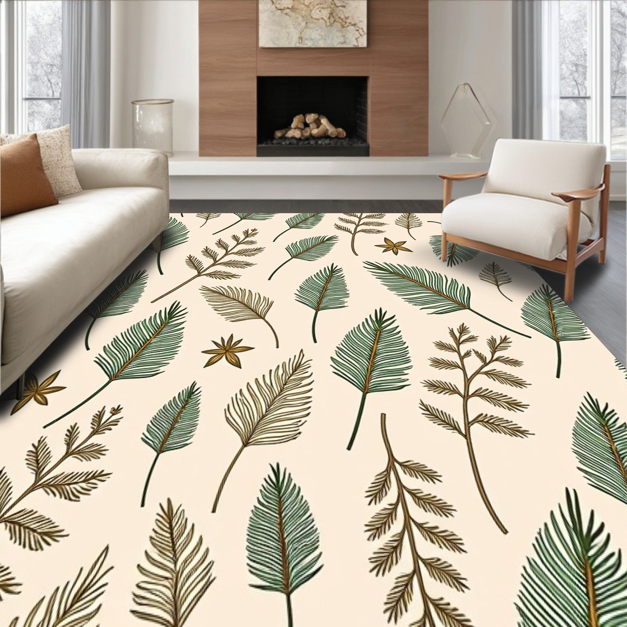 Seasonal Pine Branch Festive Textile(Ivory)