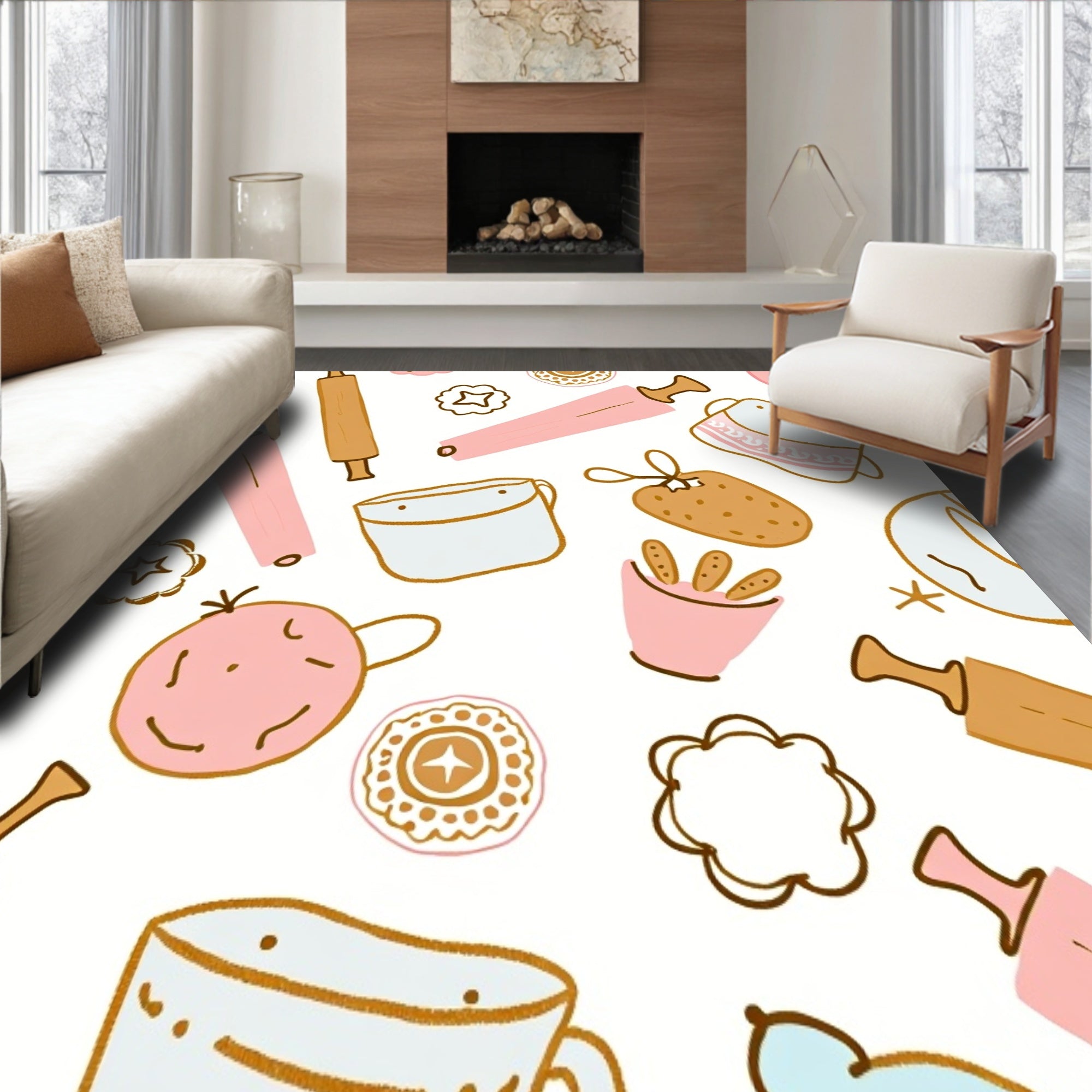 Christmas Baking Theme Duo Sweet Treat Floor Covering(Pink)