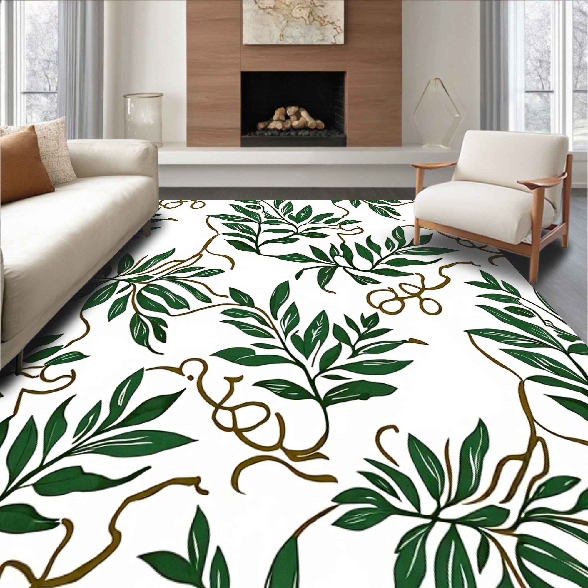 Lush Forest Canopy With Intricate Leaf Motifs And Subtle Vine Accents(White)