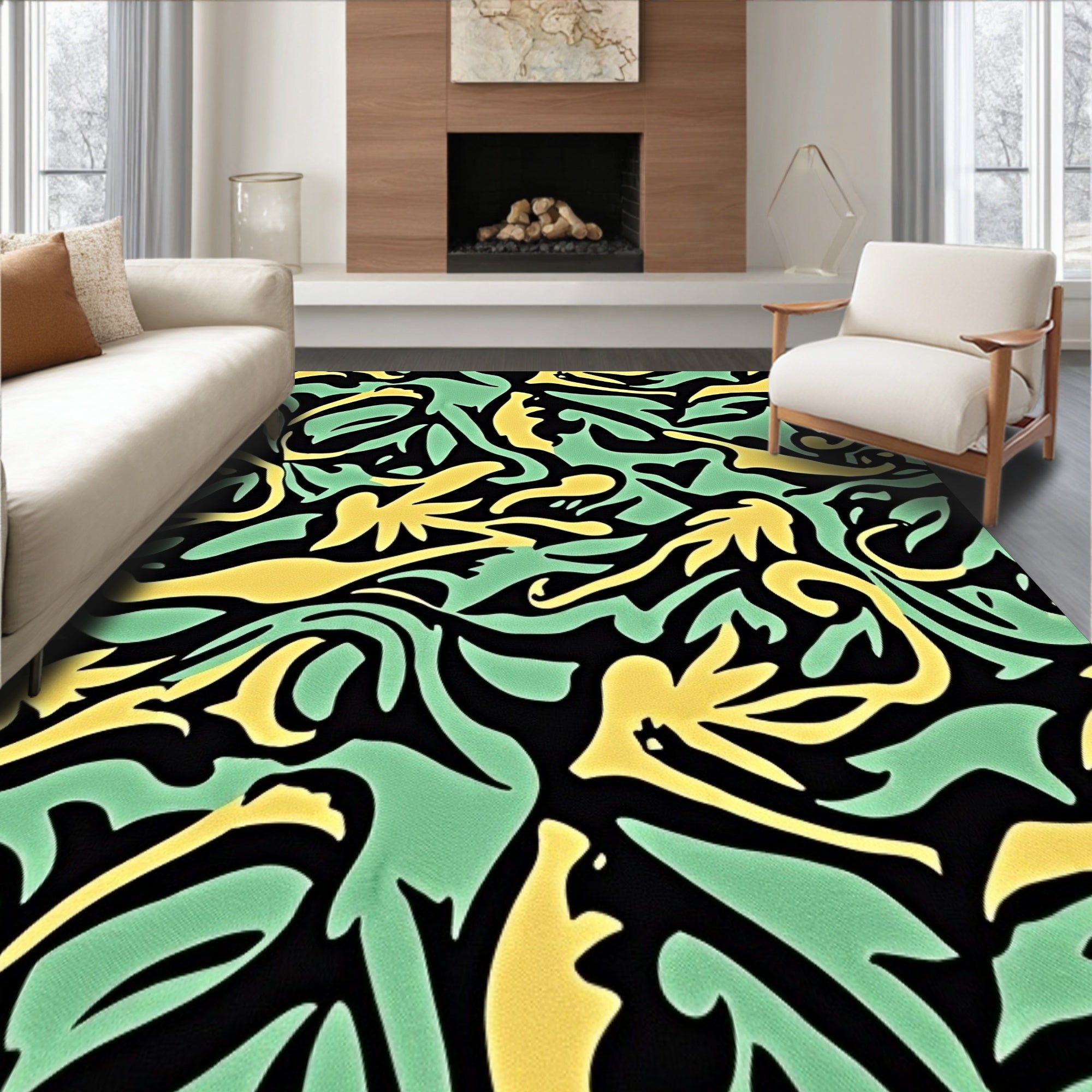 Fresh Palm Frond Mosaic with Abstract Interlocking Festive(Black)