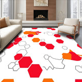 Modern Hexagonal Pile Textile with Bold Interlocking Honeycomb (Red)