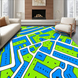 Imaginative Roadway Map with Cartoon Bridges and Scenes (Blue)