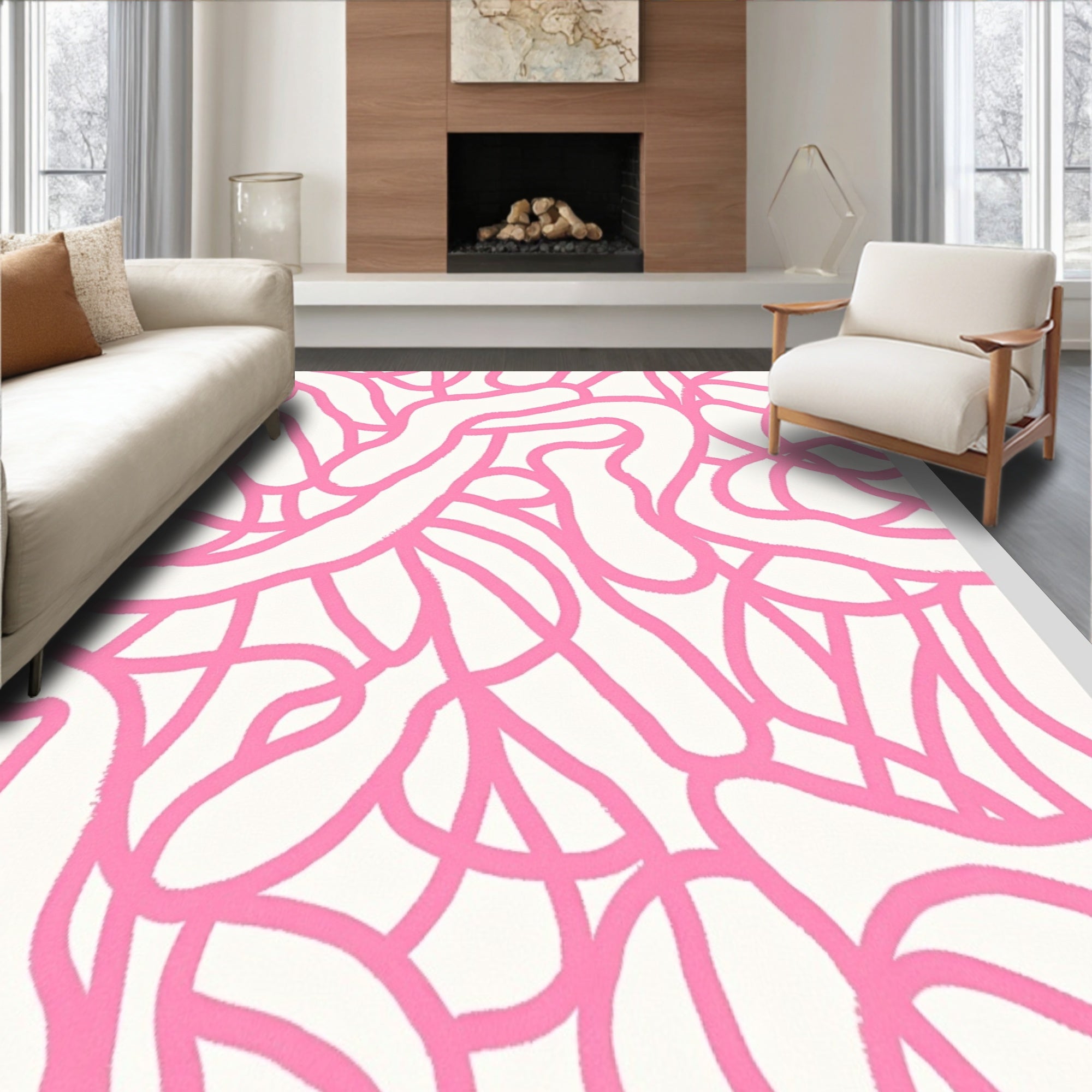 Abstract Animal Inspired Swirl with Whispered Brushstroke Forms (Pink) - ODIKA