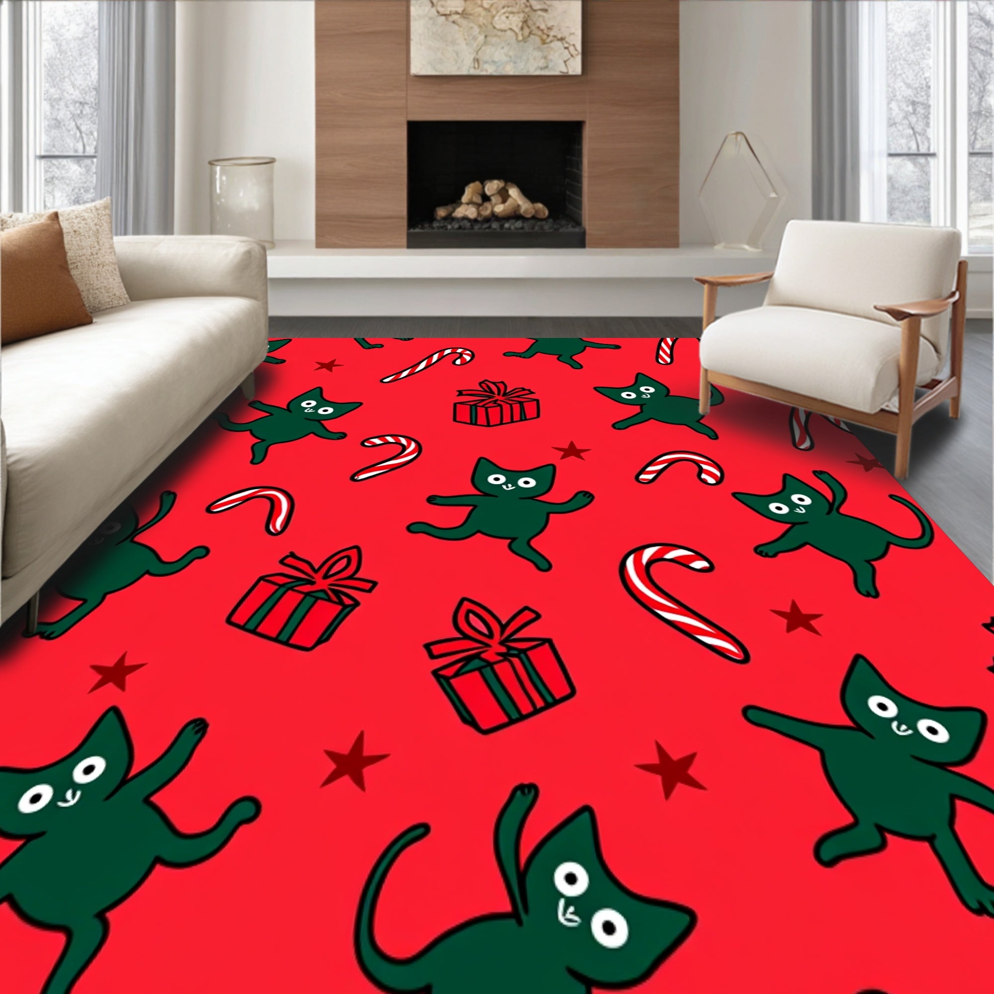 Light Playful Kitten Holiday Themed Area with Blinking Features(Red)