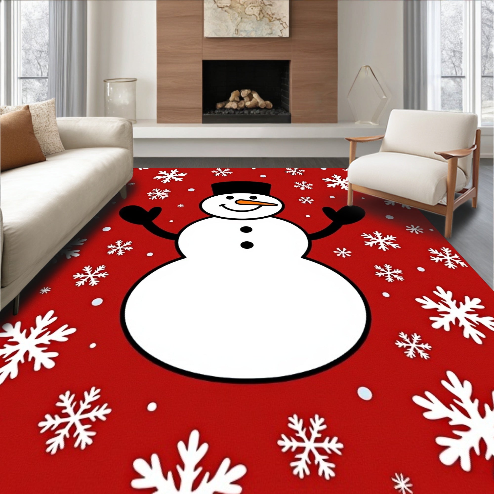 Festive Snowman with Falling Snowflakes Holiday(Red)