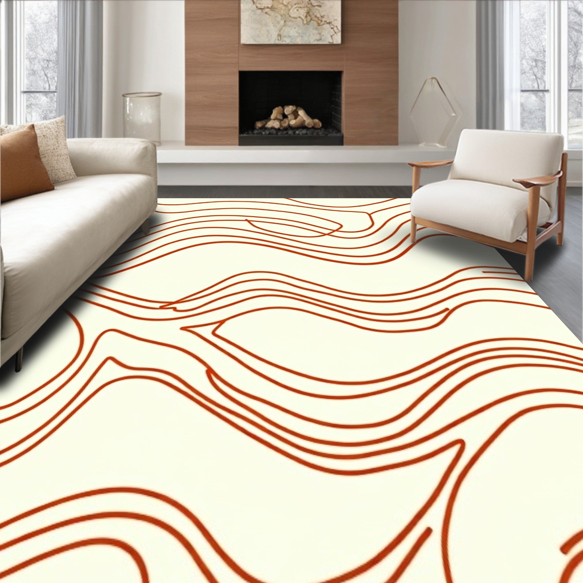 Modern Interlocking Waves with Terra Accents and Lines (Ivory) - ODIKA