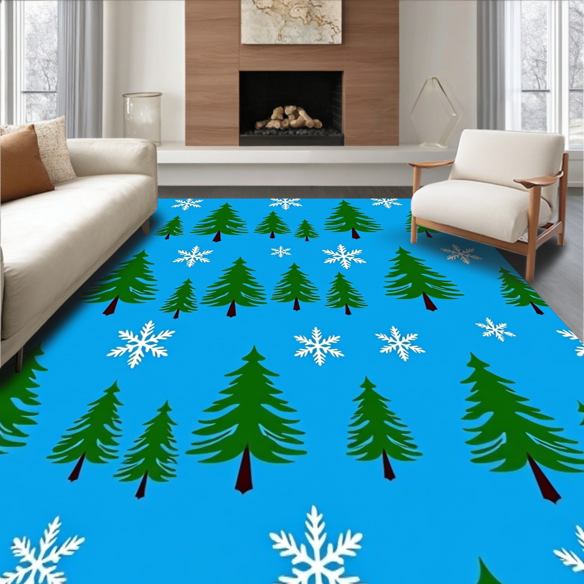 Festive Pine with Snowflake Accents Semi Moon(Blue)