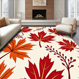 Autumn Harvest Semicircle Doormat with Golden Maple Leaves Branch Design(Red)