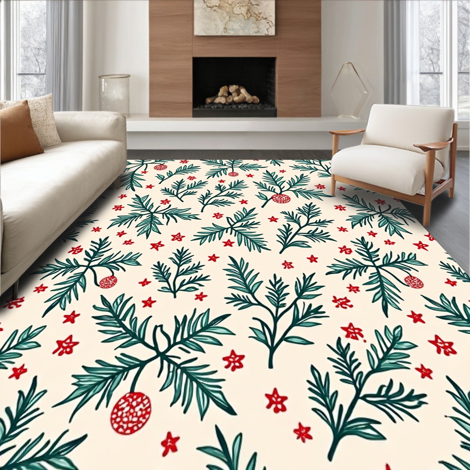 Holly Leaves and Bauble Medley with Vintage Nordic Accents(Beige)