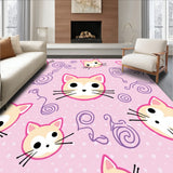Charming Cartoon Cat Faces with Polka Dot Background and Swirling Vines(Pink)