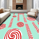 Cane Stripe Doormat with Peppermint Swirl Holiday Design(Red)