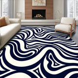 Abstract Wave Ripple Design Modern Contemporary Floor with Flow Motifs (Black) - ODIKA