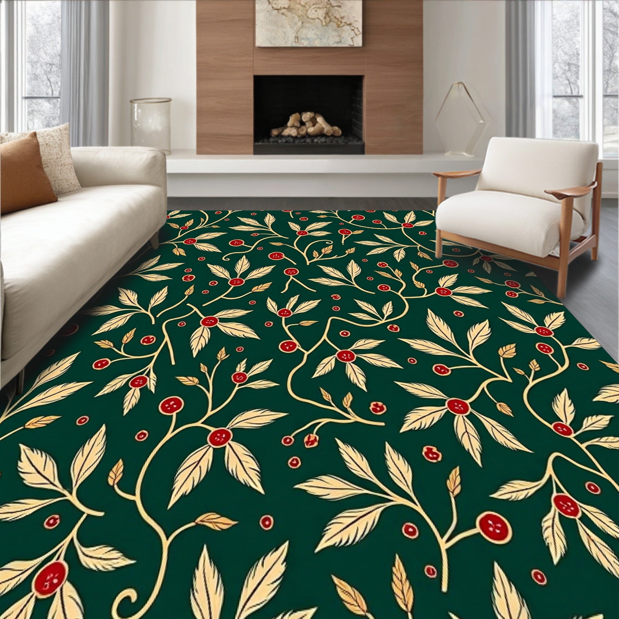 Festive Holly Leaf Botanical Decorative Elegant Tapestry(Green)