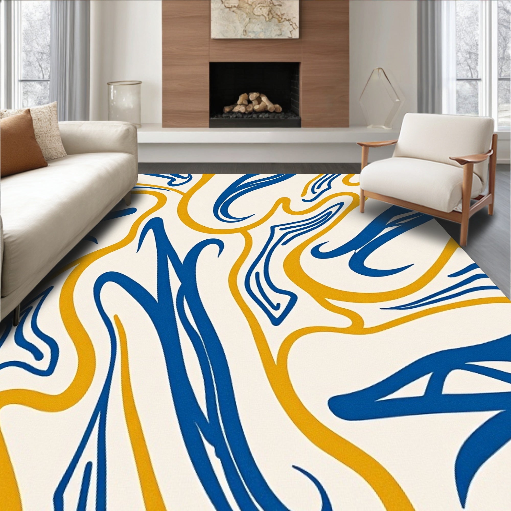 Winter Marbled Stream with Golden Ripple Interlocking Accents(Blue)