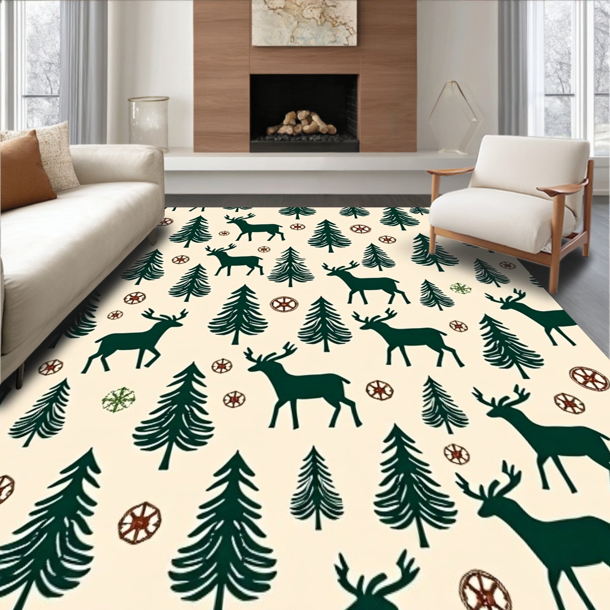 Festive Winter Reindeer Holiday Forest Wonderland(Beige)