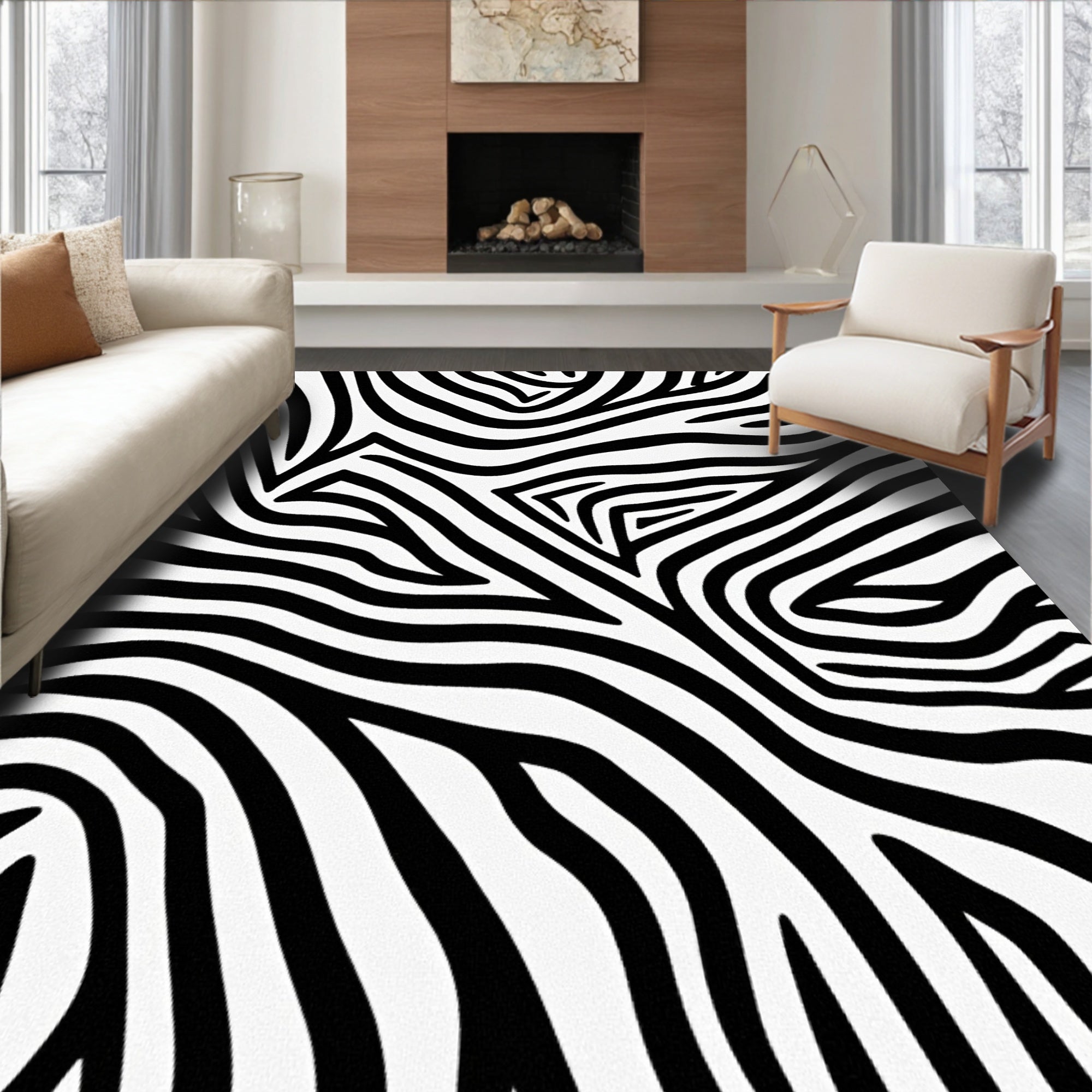 Classic Zebra Inspired Monochrome Handwoven Farmhouse Entrance(Black)