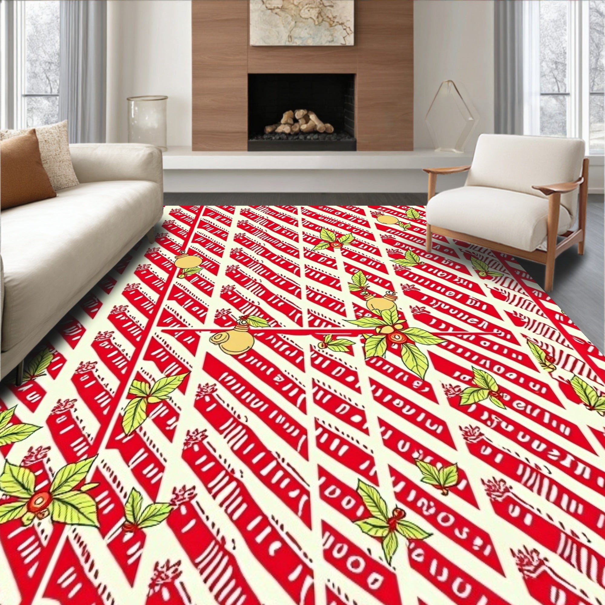 Festive Cane Stripe Interlocking Ornament Motif(Red)