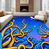 Celestial Marine Reptile and Mermaid Nightscape Illustration(Blue)