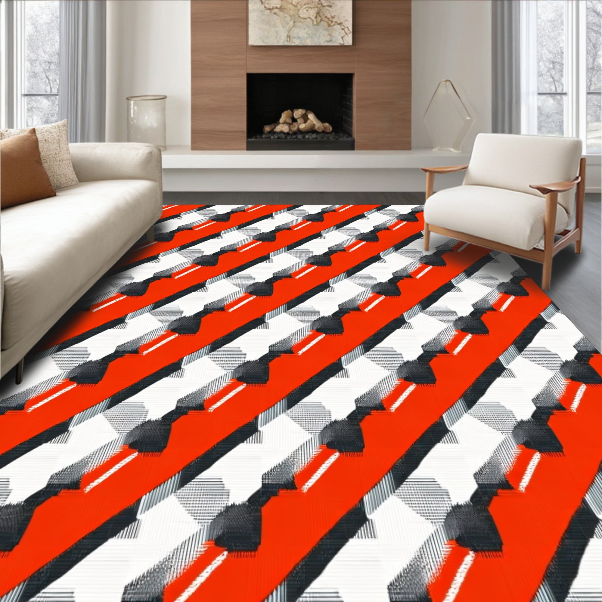 Classic Tartan Featuring Layered Orange Lines and Crisp Grid(Red)