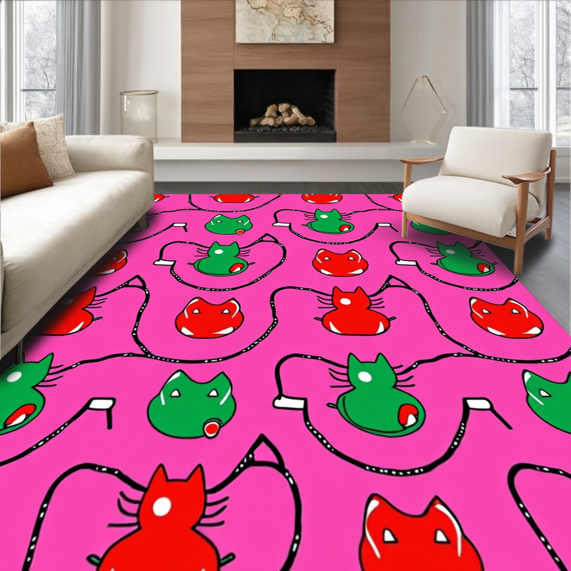 Whimsical Cat Silhouettes with Festive Twinkling Lights(Pink)