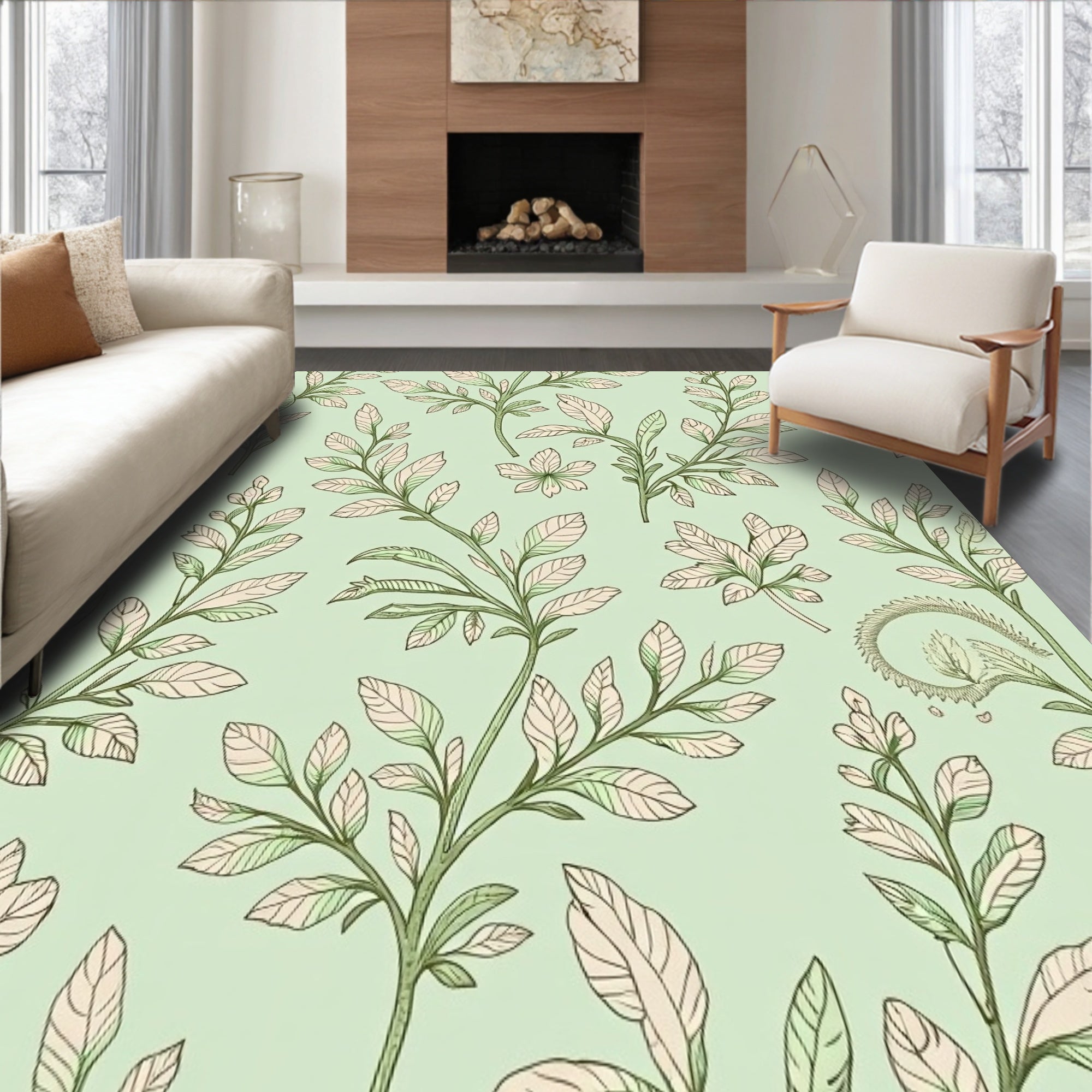 Ornate Boho Garden Vine Motif with Stylized Blooms (Green) - ODIKA