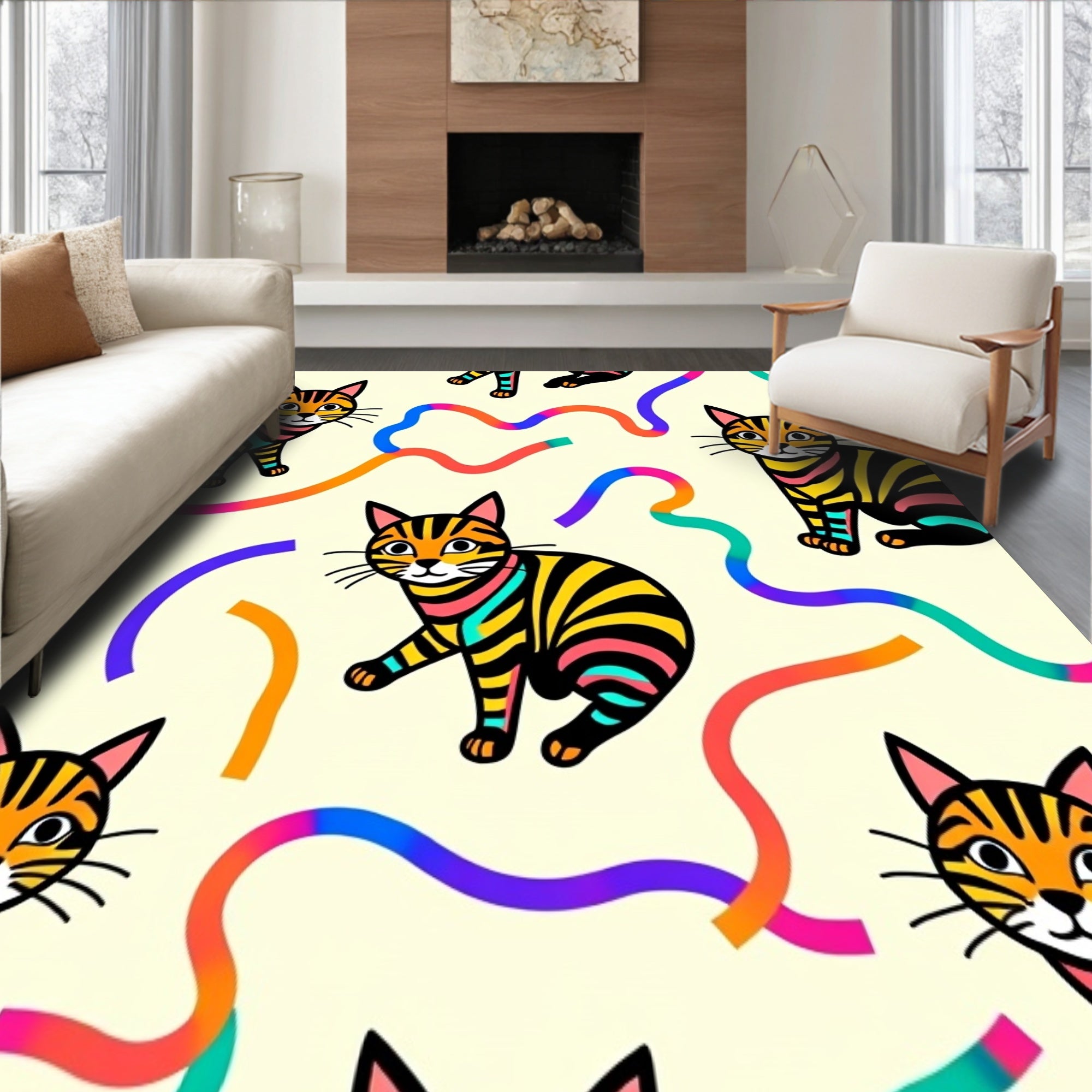 LED Enhanced Tabby Cat Portrait featuring Vibrant Paw Prints(Black)