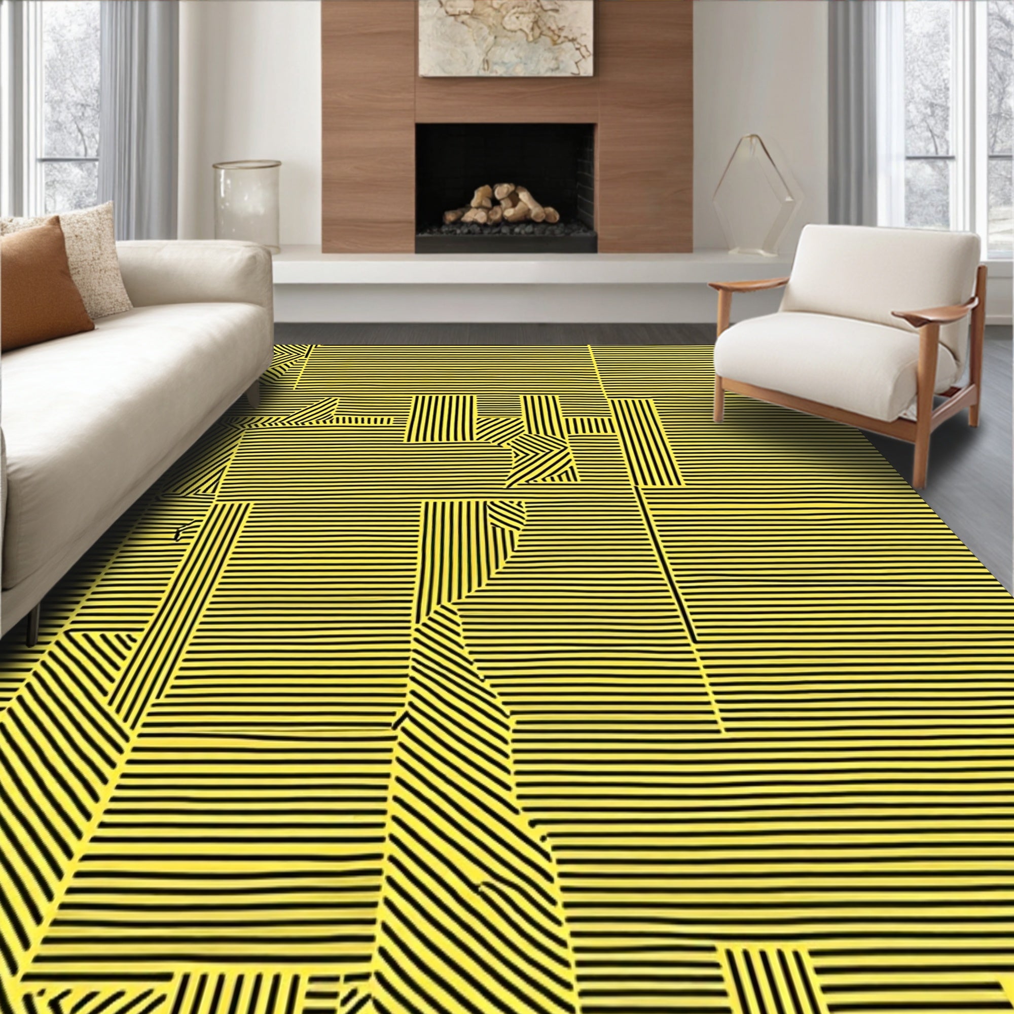 Contemporary Staggered Stripe Design Featuring Crisp Black and Bands(Yellow)