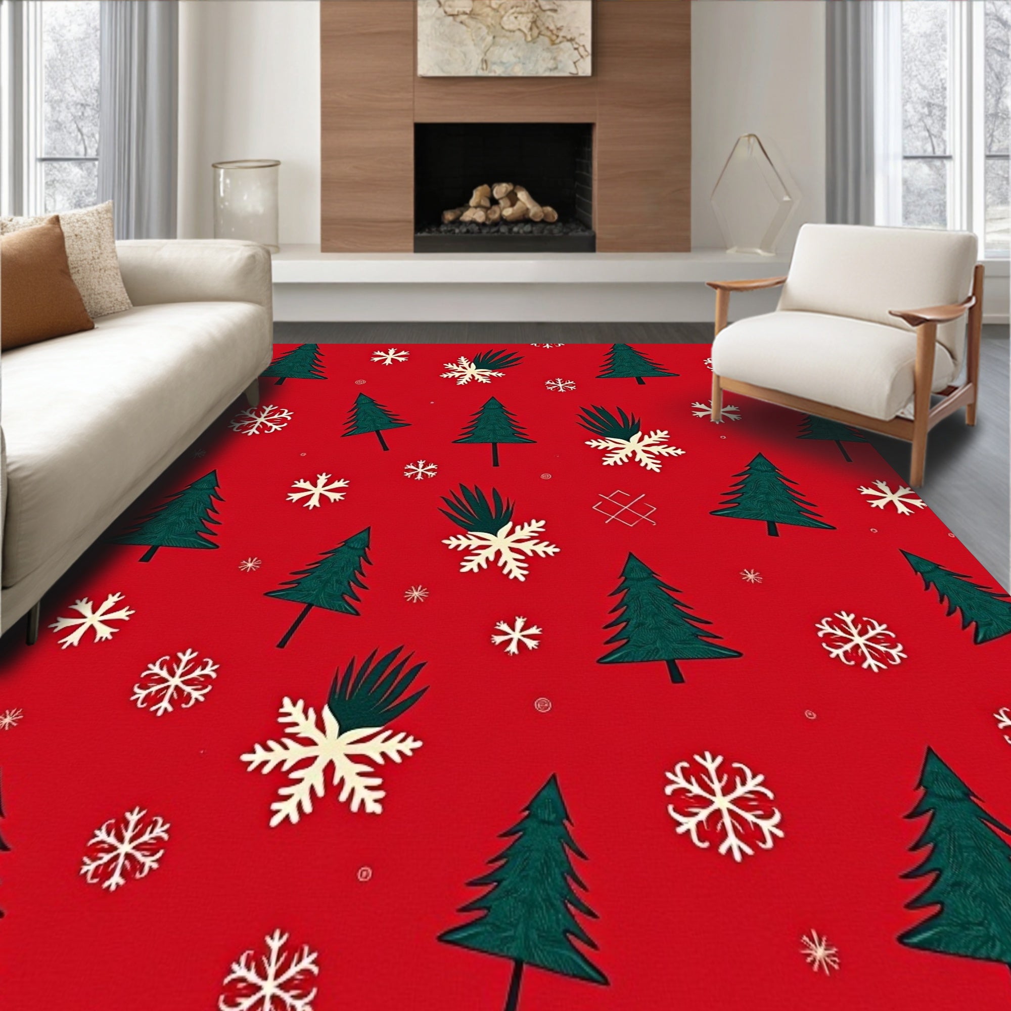 Festive Pine Tree Holiday Entrance Decorative Seasonal Floor(Red)