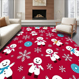 Playful Snowman Figures Surrounded by Sparkling Snowflake Clusters(Red)