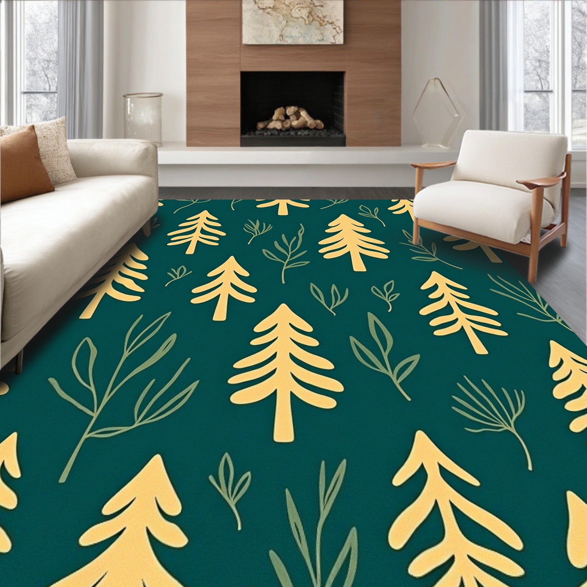 Nordic Pine Forest with Whispering Leaf Motifs(Gold)