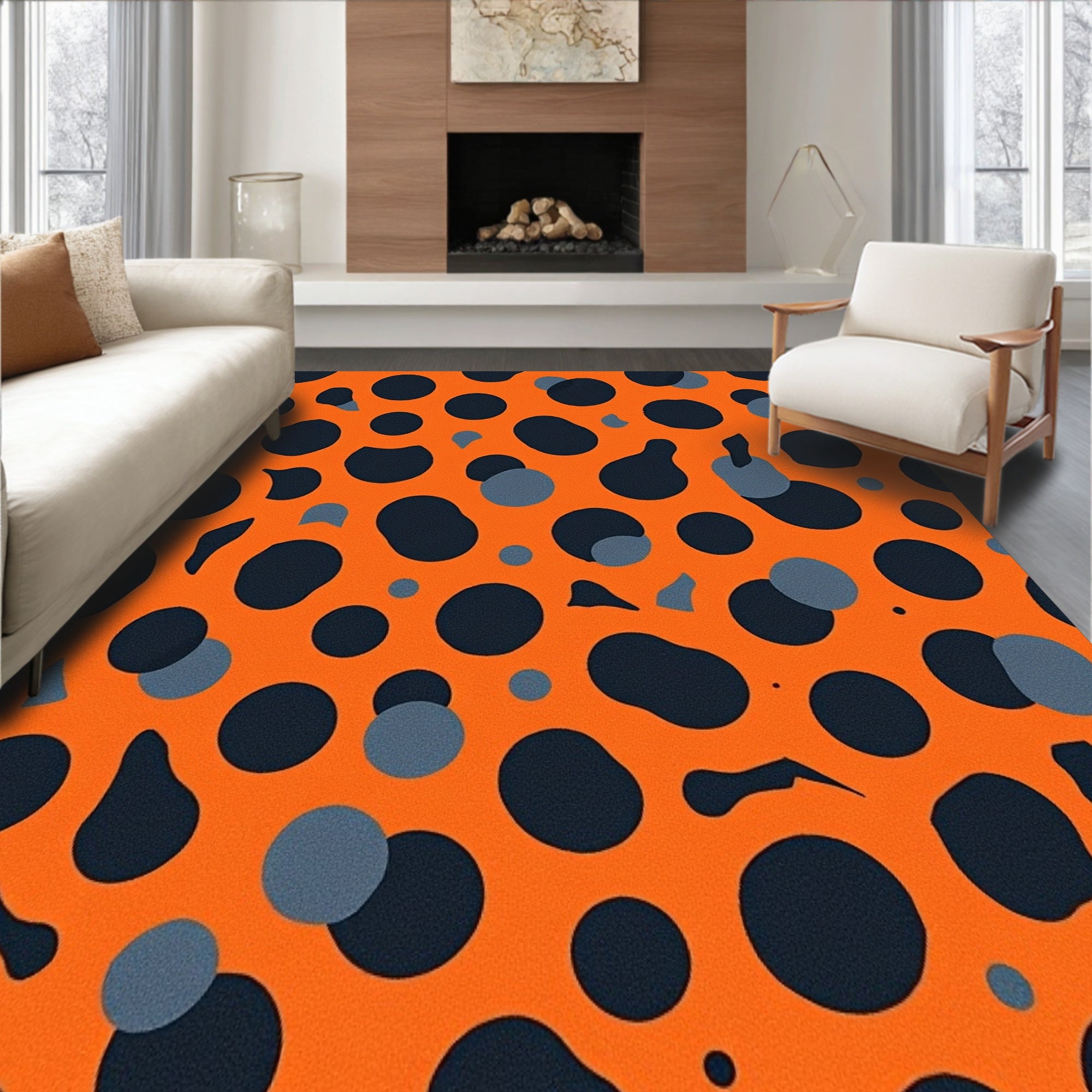 Midnight Velvet Shag Area with Abstract Animal Inspired Design(Orange) - ODIKA