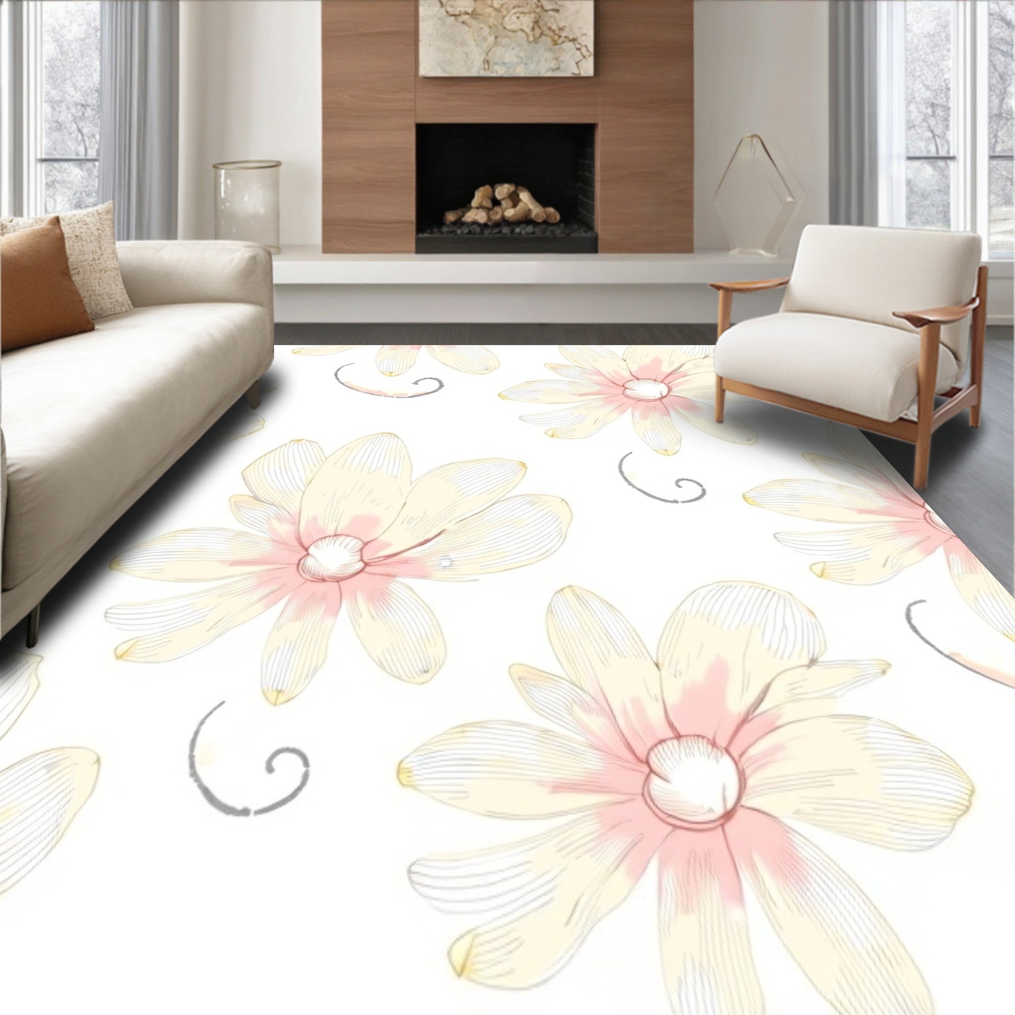 Enchanted Cloudburst Dream with Swirling Petal Motifs(Ivory)