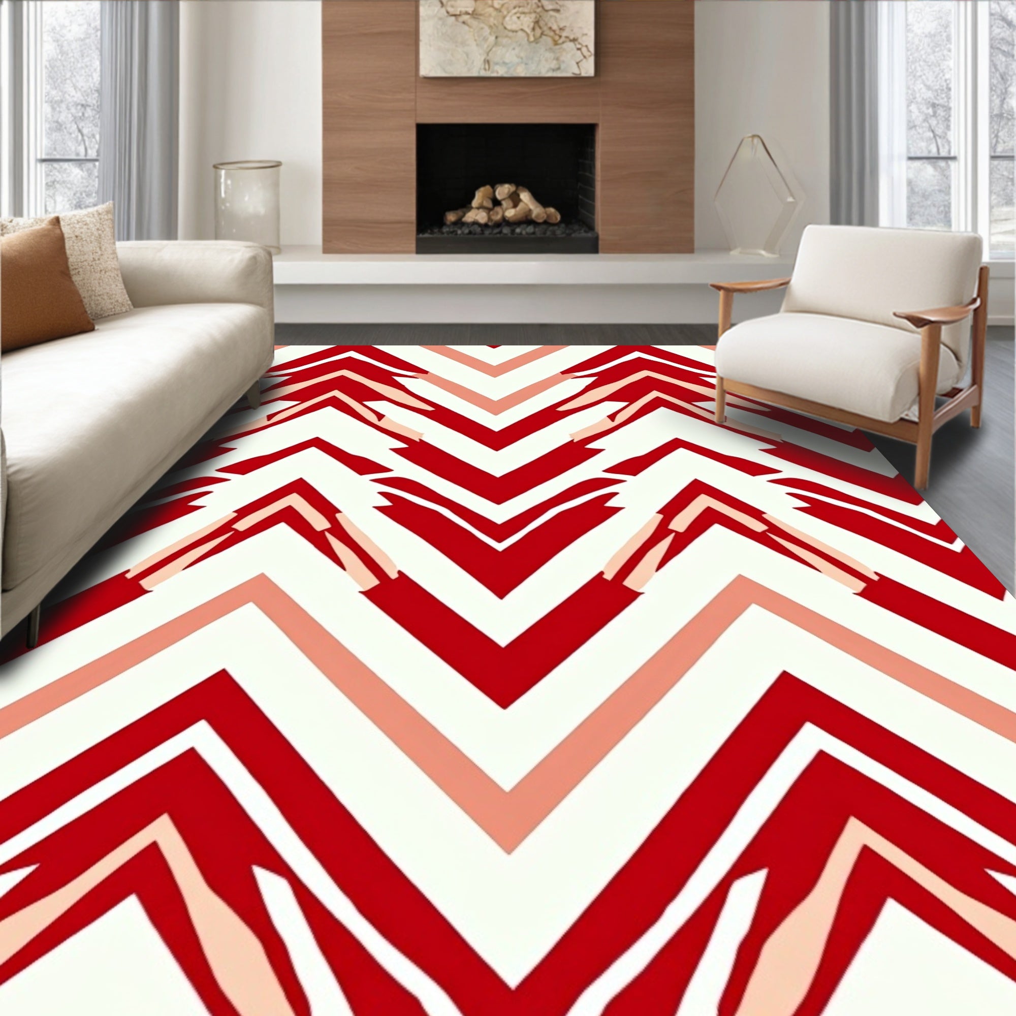 Elegant Chevron Design Featuring Symmetrical Festive Motifs(Red)