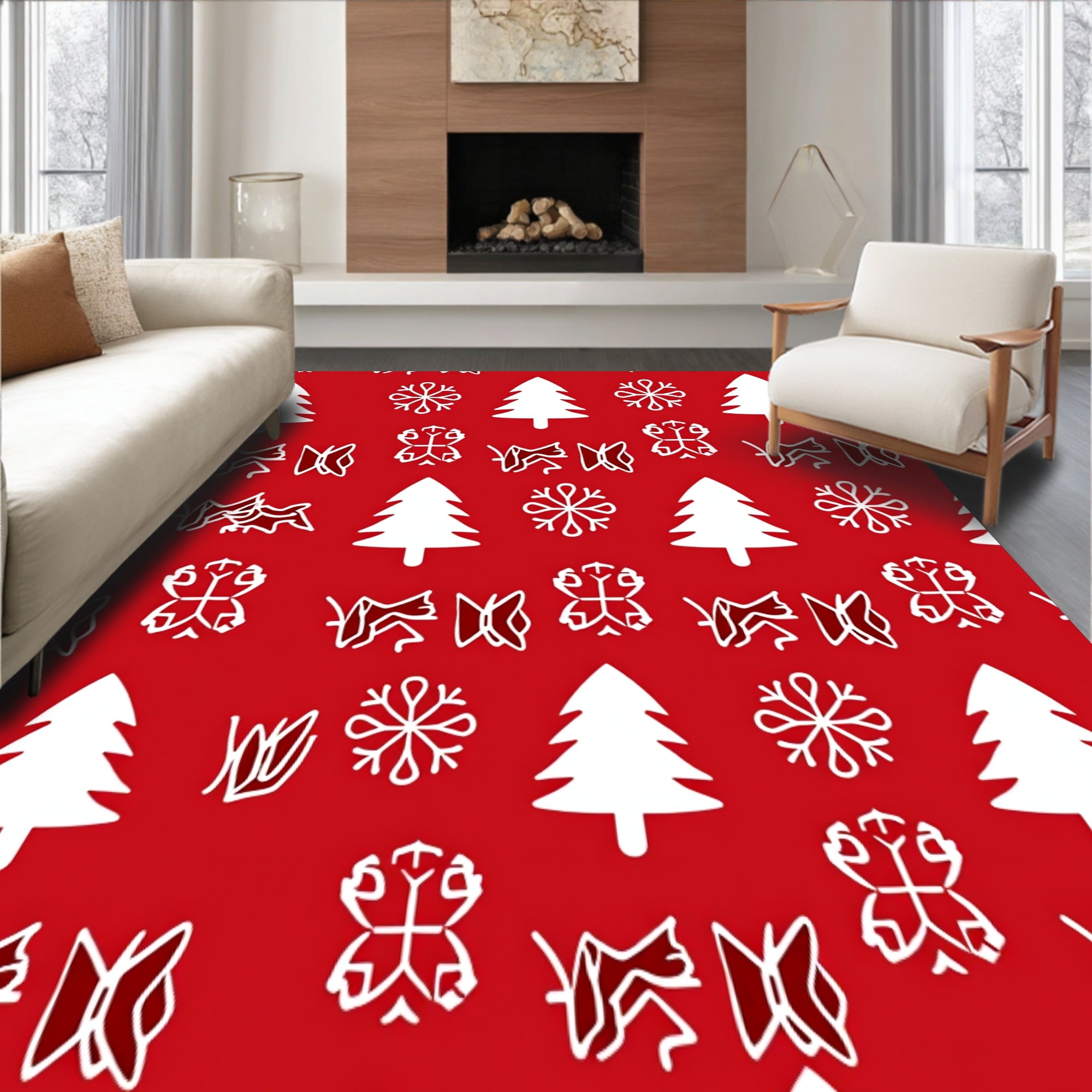 Winter Wonderland Interlocking Fir Tree and Snow Crystal(Red)