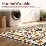Ultra Soft Area Rug, Non Slip, Stain Resistant, Washable Area Rugs for Living Room, Bedroom, Floral Medallion Vintage(Beige)