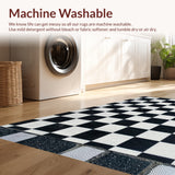 Ultra Soft Area Rug, Non Slip, Stain Resistant, Washable Area Rugs for Living Room, Bedroom, checkered shaggy high pile(Black)