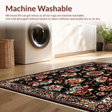 Ultra Soft Area Rug, Non Slip, Stain Resistant, Washable Area Rugs for Living Room, Bedroom, Paisley Floral Thin(Black)