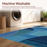 Ultra Soft Area Rug, Non Slip, Stain Resistant, Washable Area Rugs for Living Room, Bedroom, Primitive Jute Striped Half Circle(Blue)