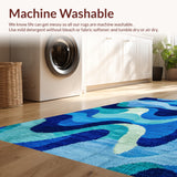 Ultra Soft Area Rug, Non Slip, Stain Resistant, Washable Area Rugs for Living Room, Bedroom, Abstract Wave Design(Blue)