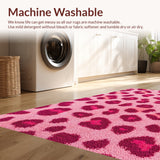Ultra Soft Area Rug, Non Slip, Stain Resistant, Washable Area Rugs for Living Room, Bedroom, fluffy leopard print(Pink)