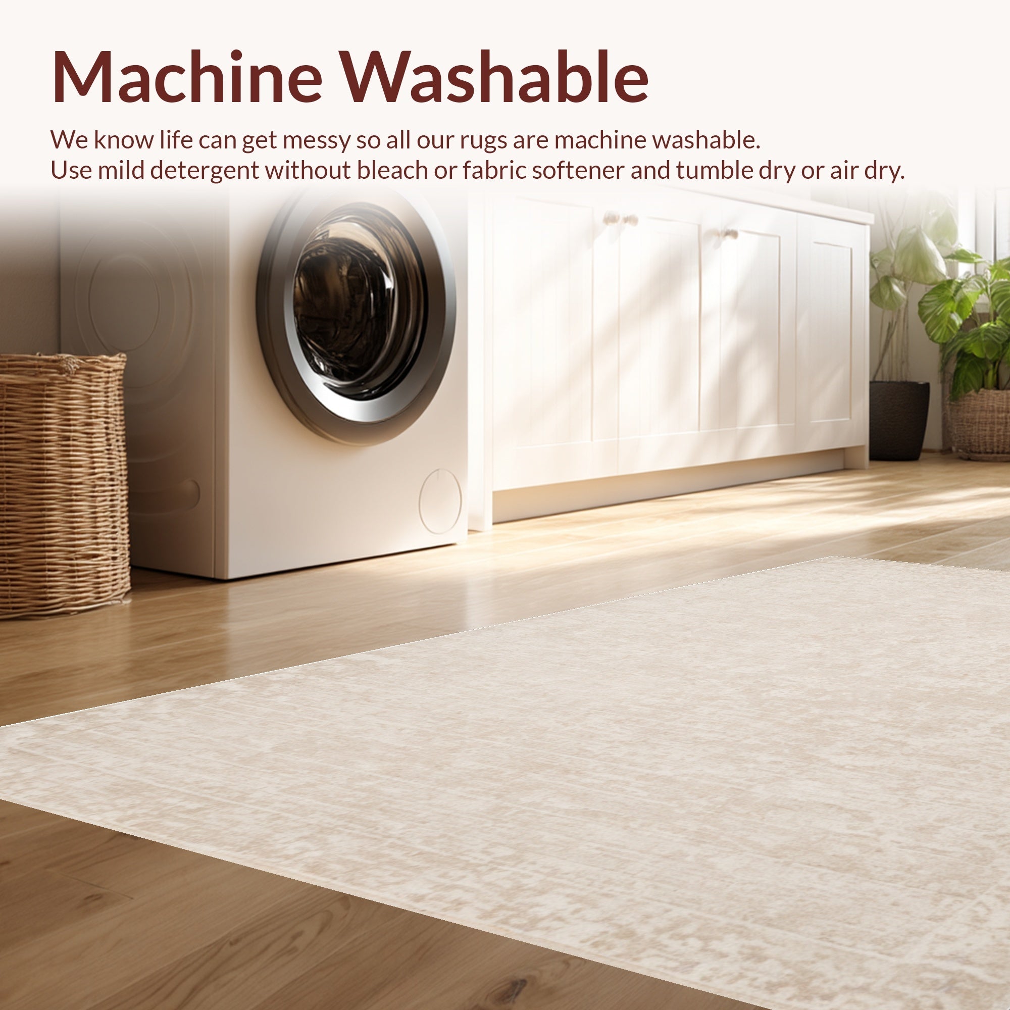 Ultra Soft Area Rug, Non Slip, Stain Resistant, Washable Area Rugs for Living Room, Bedroom, Contemporary Beige Boho Living Room Rug(Beige) - ODIKA