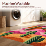 Ultra Soft Area Rug, Non Slip, Stain Resistant, Washable Area Rugs for Living Room, Bedroom, Western Pink Cactus Bathroom Absorbent Boot Rug(Green)