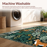 Ultra Soft Area Rug, Non Slip, Stain Resistant, Washable Area Rugs for Living Room, Bedroom, Modern Washable Botanical Playroom Area Rug(Green)